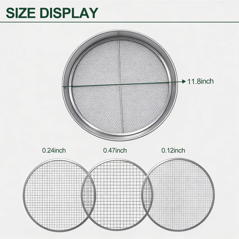11.8 Inch Garden Soil Sifter Set Dirt Sifter with Interchangeable
