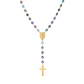 925 Sterling Silver Saint Benedict Necklace Evil Eye Beaded Rosary Necklace Women Link Chain 18K Yellow Gold Saint Benedict Medal Cross Necklace medalla de san benito de plata Jewelry Medals, Silver,