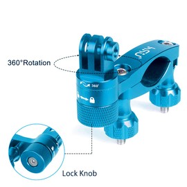 HSU 0.6-1.3inch All-Aluminum Bike/Motorcycle Handlebars, 360° Rotation Seat Post, Ski Pole Mount Compatible with GoPro Hero 13/12/11/10/9/8/7/6/5, DJI Osmo Action AKASO and Other Action Cameras (Blue)