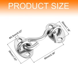 sourcing map 2Pcs 2 Inch Hook and Eye Latch, Barn Door Lock Privacy Hardware Stainless Steel Gate Lock for Window Cabin Hooks Sliding Door Bedroom Bathroom, Silver
