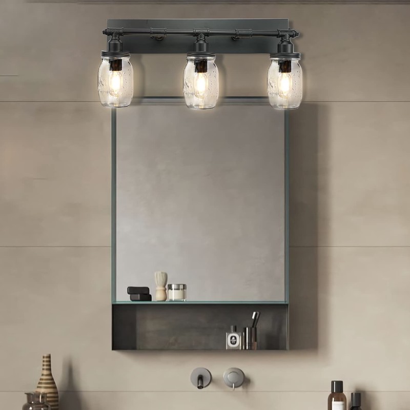 LMSOD Bathroom Wall Light Fixtures, Industrial Mason Jar Vanity Light,