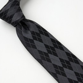 Ojier Men's Necktie, Narrow Tie, 100% Silk, Argyle Pattern, Slim Tie, Gift, Business, Stylish, 2.6 inches (6.5 cm) Width, 021: black