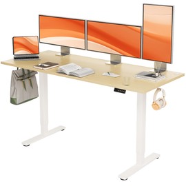 Seang Electric Standing Desk with Adjustable Height, 63x24 Inch Stand Up Desk, Sit Stand Desk with Splice Board for Home Office Computer Workstation, White Frame/Nature Top