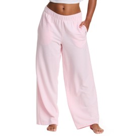 bebe Wide Leg Sweatpants for Women, French Terry Baggy Sweatpants with Pockets, Light Pink Sweatpants (Rose Shadow, Medium)