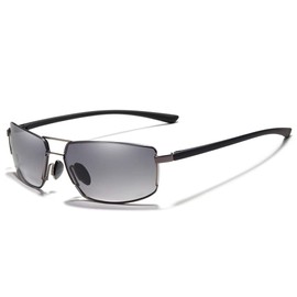 KINGSEVEN Retro Stylish Polarised Sunglasses for Men, Ultralight Memory Temples 7128, Gun/Gray