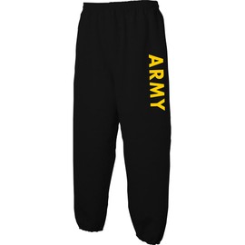 Black Classic Army Military Theme Elastic Bottom Sweatpants with Gold Print - Small