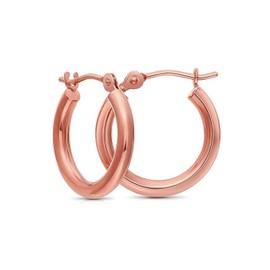 14k Rose Gold Classic Real Gold Shiny Polished Hoop Earrings, Small Plain Round Pink Gold Earrings Tiny 14k Gold Extra Small Hoops 12mm (0.47 inch)