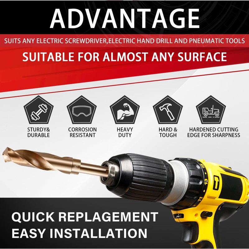 AIMLENTOOL Reduced Shank Drill Bit Set, 8Pcs High-Speed Steel, 1/2”