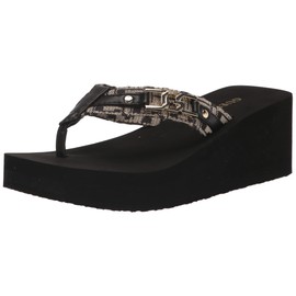 GUESS Women's Ediva Wedge Sandal, Black 001, 6