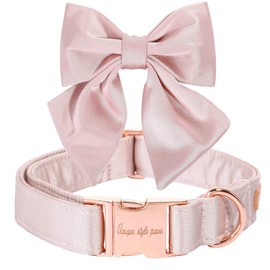 Unique style paws Silk Pink Color Dog Collar Adjustable Durable Dog Collar with Bow Wedding Bowtie Collar for X-Large Dogs
