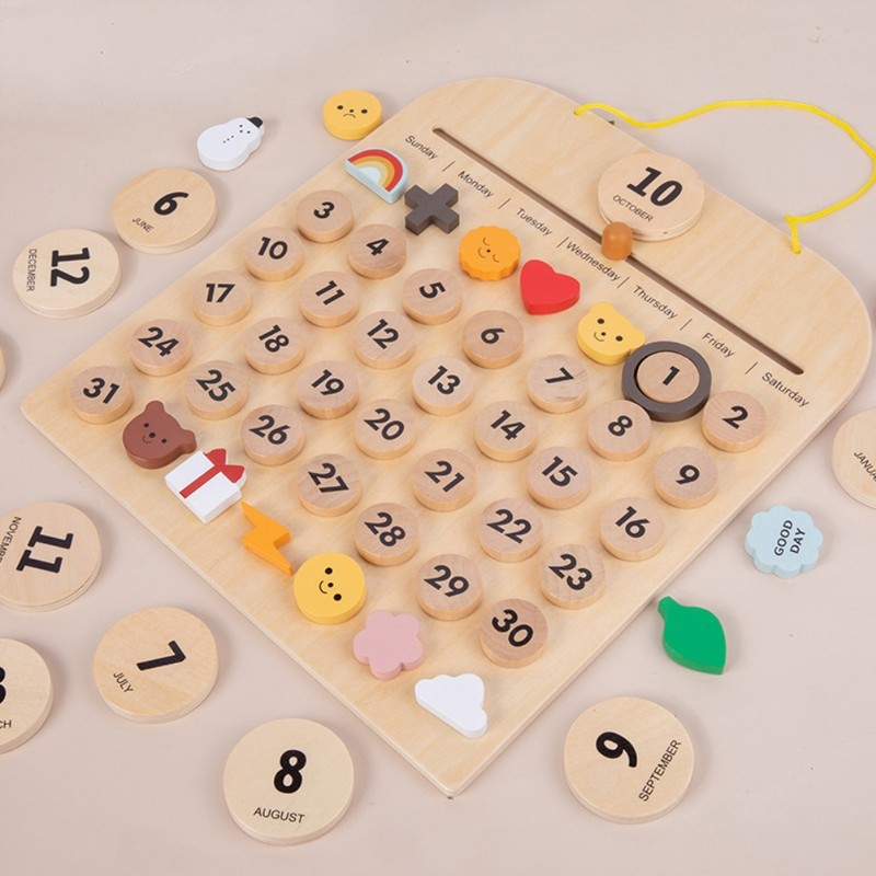 Children Wooden Calendar Perpetual Wall Calendar Early Educational Toy Gift
