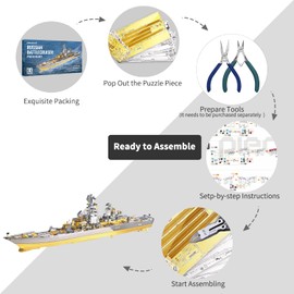 Piececool 3D DIY Metal Model Kits - Russian Pyotr Velikiy Battlecruiser - Advanced Battleship Metal Puzzle for Teens & Adults, Highly Detailed Watercraft Models
