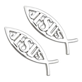 BWBWND 2PCS Jesus Fish Decal Sticker, 3D Car Chrome Emblem Metal Christian Fish Symbol Decor, Weatherproof Decorative Badge Universal Religious Stickers for Truck SUV Motorcycle (Silver)