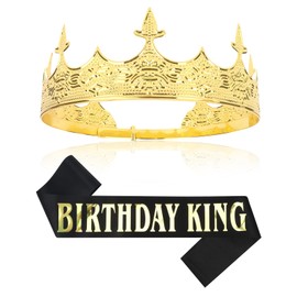 CIEHER King Crown & Sash for Men Boys - Vintage Baroque Prom Tiara, Birthday Gift & Decorations