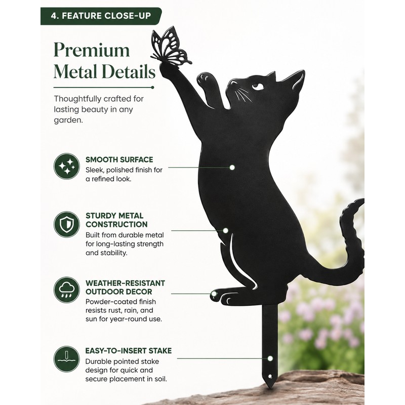 Metal Cat Garden Stakes for Outdoor Decor – Cute Cat