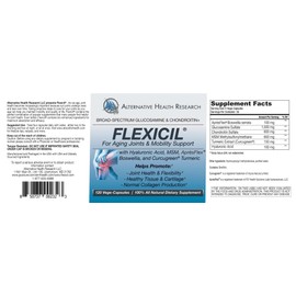 Alternative Health Research LLC Flexicil® Joint Support - Glucosamine & Chondroitin Joint Mobility Formula with MSM, Hyaluronic Acid, Aprèsflex® Boswellia, and Curcugreen® Turmeric Broad-Spectrum