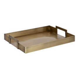 Kate and Laurel Myo Transitional Metal Rectangle Tray; 17 x 13; Brass; Modern Glam Rectangular Decorative Serving Tray with Handles for Storage; Display; and Decor