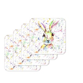 Coaster Hare Bunny Rabbit Wildlife Black white Animals Coasters Watercolour Art Gift Work Office Dining Tea coffee (4)