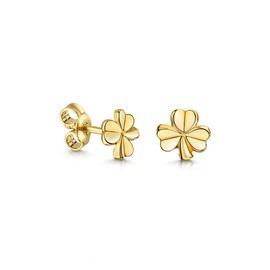 Stud Earrings with Clover Leaf 333 Yellow Gold Earrings for Children and Women, 333 yellow gold