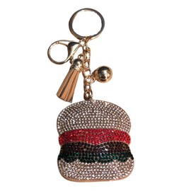 Popfizzy Bling Hamburger Keychain Accessories for Women, Rhinestone Keychains, Purse Charms for Handbags, Car Keys Keychain