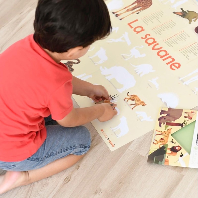 POPPIK Sticker Poster, Savannah, Interactive Educational Poster with Removable Stickers,