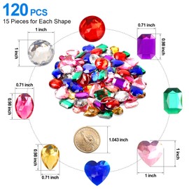 1" Jewels for Crafting Assorted Colorful Flat Back Heart Shaped Jewel Gems Acrylic Rhinestones for Crafts, Manualidades Accesorios Decoraciones Costume Making Cosplay Jewels for Embelishments 120 Pack