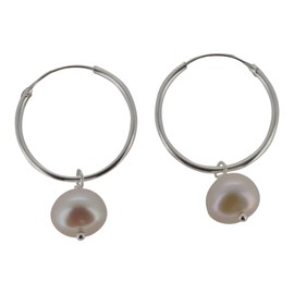 Touch Jewellery 925 Sterling Silver Hoop Earrings with Freshwater Pearl