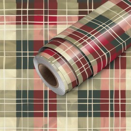 HOMETITUTE Plaid Wallpaper Peel and Stick Red Green Tartan Contact Paper Wall Paper Stick 17.7" x 118.1" Self Adhesive Vinyl Wall Covering for Kitchen Farmhouse Holiday Decor