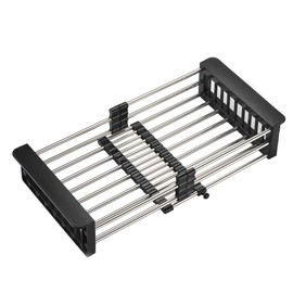 TUTEW Dish Drying Rack, Stainless Steel Dish Drainer with Adjustable Arms Holder Functional Kitchen Sink Organizer for Vegetable and Fruit, Black Large