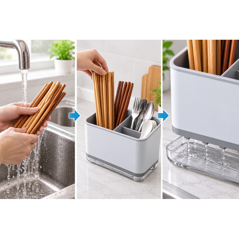 Kitchen Utensil Holder for Countertop – Drainage Tray Design for