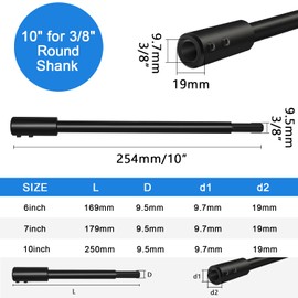 10 Inch Forstner Bit Extension Hole Saw Extension for 3/8" Drill Bit Extension,Adding Over 8-3/4 inches of Drilling Depth (10" for 3/8" Round Shank)