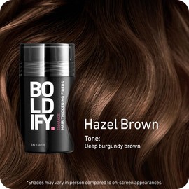BOLDIFY Scattered Hair for Thinning Hair (Hazelnut Brown), Invisible, Natural, Large Bottle, 12 g, Conceals Hair Loss in 15 Seconds, Hair Thickening, Hair Powder for Fine Hair, Women/Men