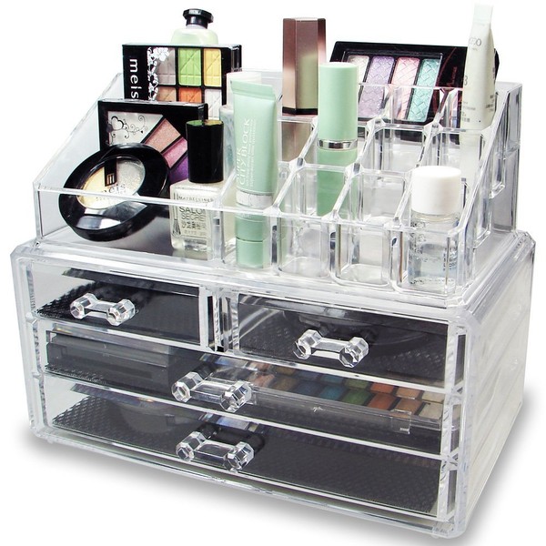 Arolly Makeup Cosmetic and Jewelry Organizer For Lipstick/Eyeshadow/Brushes Jewelry And More in One place Storage Drawers, Clear, Medium, 2 Piece Set