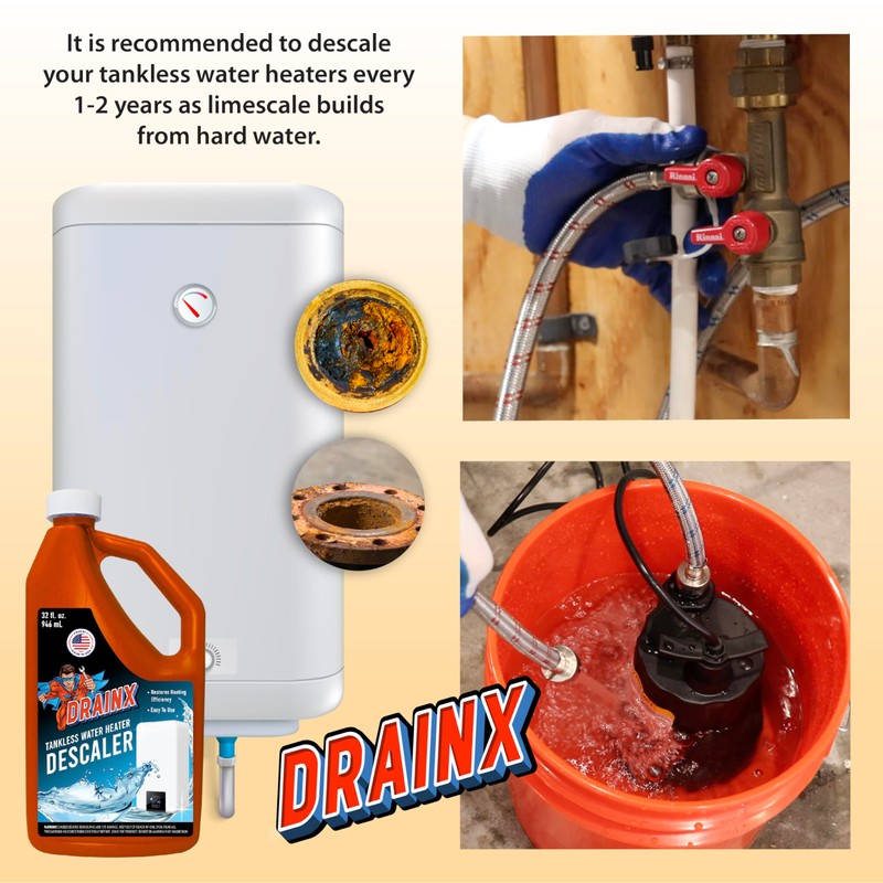 DrainX Tankless Water Heater Flushing Kit with Eco-safe Liquid Descaler