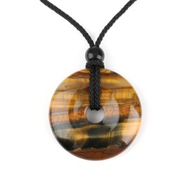 THKO Tiger's Eye Doughnut Gemstone Pendant Diameter 30 mm with Cotton Band Natural Stone Necklace for Men and Women Elegant Jewellery Pendant Made of Real Tiger's Eye for Special Occasions, Crystal