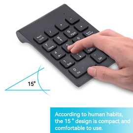 Kabelloser Ziffernblock und Maus, 2,4 GHz 1200DPI 18 Tasten kabellos USB Nummernblock Tastatur und Maus Ergonomischer ultraflacher Mini Nummernblock mit USB Empfänger für Laptop PC Desktop Computer