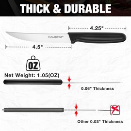HAUSHOF Steak Knives Set of 4, Premium Stainless Steel Serrated Steak Knife Set with Ergonomic Handle, Gifts Knife Set for Mom, Dad, Wife and Husband, Black