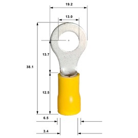 WeltiesSmartTools 10 Insulated Ring Cable Lugs M12 Yellow Insulated Crimp Connectors Ring Crimp Connector Partially Insulated for 4-6 mm² Cable for Car and Electrical Devices