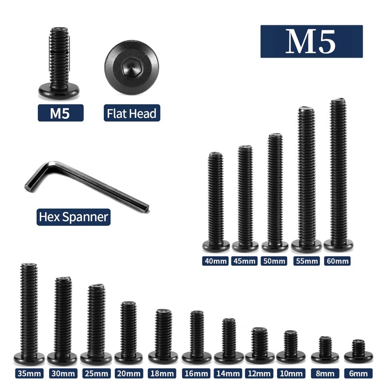 M5 x 40mm 20Pcs Flat Head Hex Socket Cap Screws