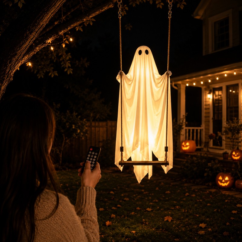 Large Hanging Swing Ghost for Halloween – Light-Up Flying Ghost