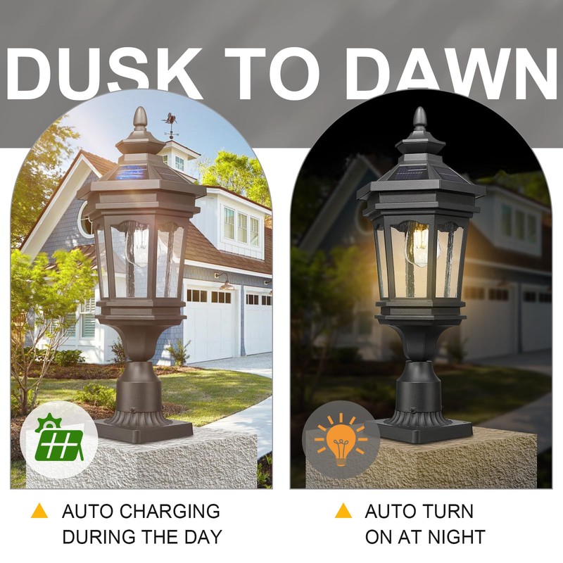 Darkaway Solar Post Lights Lamp Outdoor Pole Light Fixture, Dusk