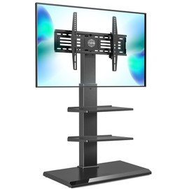FITUEYES Iron Base Universal Floor TV Stand with Swivel Tilt, TV Mount Stand for 32-75 Inch Screens, Corner TV Stand with Height Adjustable Entertainment Shelves (Black)