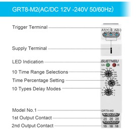 GUETNEU Relay 12V, Timer Relay Delay Off Trigger, Off Delay Timer with 10 Function Choices, Wide Voltage Multifunctional Relays for Electric Appliances, XS-SJ-M2-AC/DC12V~240V, 35mm DIN Rail Mounting