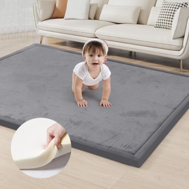 ACOMOPACK Baby Play Mat for Floor 1.3" Thick Memory Foam Play Mat 59"×71" Tummy Time Crawling with Non-Slip Bottom for Living Room,Nursery,Soft Velvet Playpen Mats for Kids,Infants（Dark Grey）