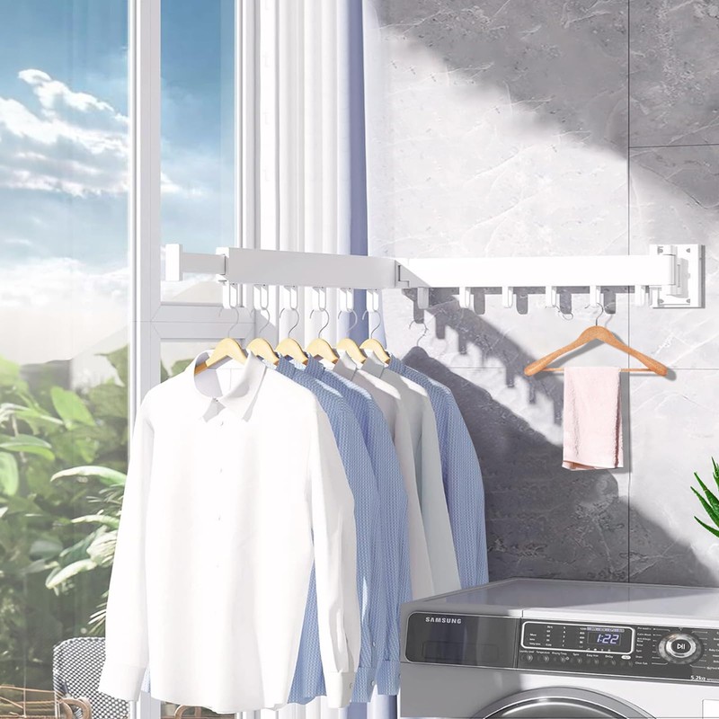 SWAWIS Clothes Airer White Wall Mounted Clothes Rail 90 cm
