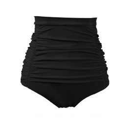 COCOPEAR Women's Ruched High Waisted Bikini Bottom Retro Vintage Swim Short Tankinis Black L/10-12