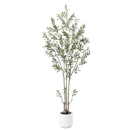 ZEEOZE Artificial Olive Tree 7 Ft Tall Fake Olive Tree Indoor Faux Olive Silk Tree Large Olive Plant Decor Upgraded White Pot Realistic Trunk Texture Lifelike Fruit for Home Bedroom Living Room Office