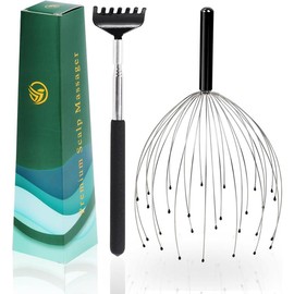Head  28 Fingers Head Scratcher Scalp ,  Scratcher, Stocking Stuffers for Scalp Massage  Massage (Black) - Colour: Silvery