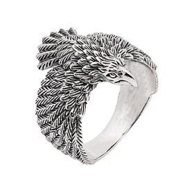 Treasure Bay MEN'S Raven Ring 925 Sterling Silver Norse Raven in Flight Viking Ring Size P/R/T/W/Y/Z (R)
