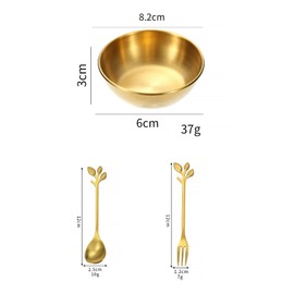 KOOLEVER 4 Gold Bowl,Gold Stainless Steel Dip Bowls,Dipping Bowls Set of 4,Snack Bowls for Nibbles,with 1 Stainless Steel Leaf Spoon and 1 Stainless Steel Leaf Fork,Household Sauce Dish